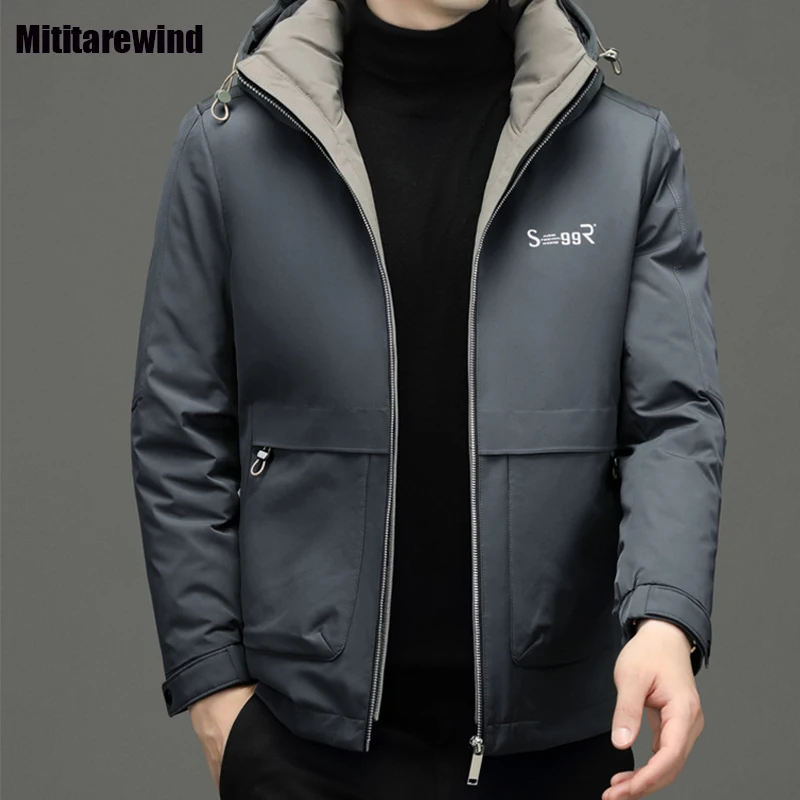 

Winter Down Jackets for Men Mid Long Causal Hooded Down Parkas Solid Detachable White Duck Down Coat Fashion Warm Puffer Coats
