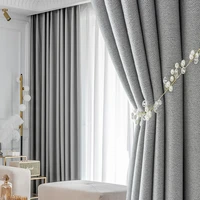 modern curtains for living room bedroom dining custom gray pure color cottom hemp high shading blackout thick windows curtains