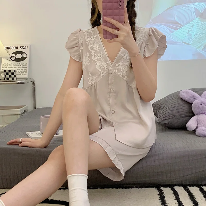 FUNISHI Women's Pajamas Summer пижама женская Silk Sexy Sleepwear Loose Version Plus Size Pajama Set Nightgown