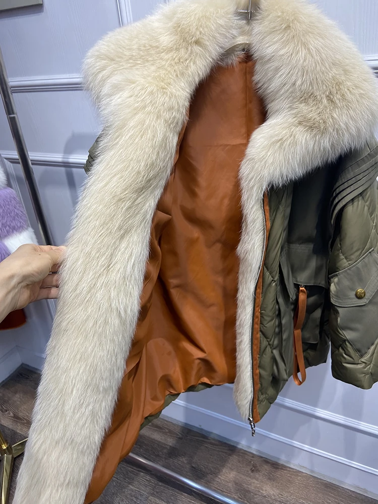 Women Winter Thick Real Fox Fur Collar Goose Down Parka Jacket Oversize Winter Parka Jacket