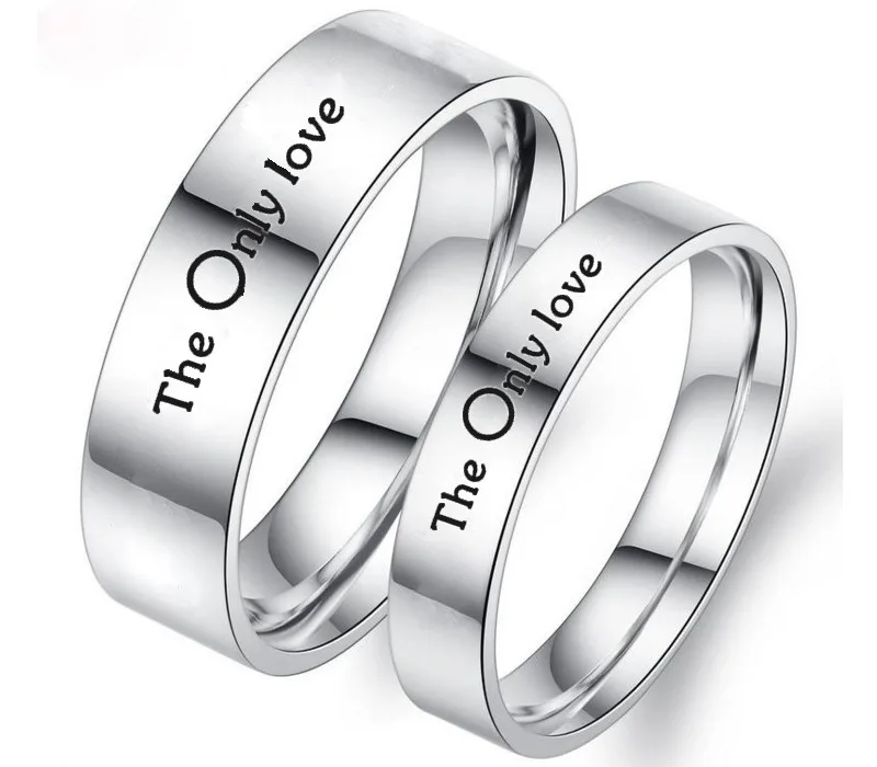 

Sinogaa Stainless Steel Vow Ring 4/6mm Couple Rings Engraving Only Love Couples Ring Men Women Titanium Steel Rings Jewelry