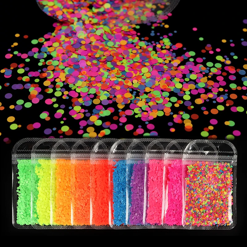 10Pcs Fluorescence Bubble Mixed Size Colorful 3D Round Glitter Flakes Set For Manicure Neon Circle Sequins Acrylic Nail Supplies