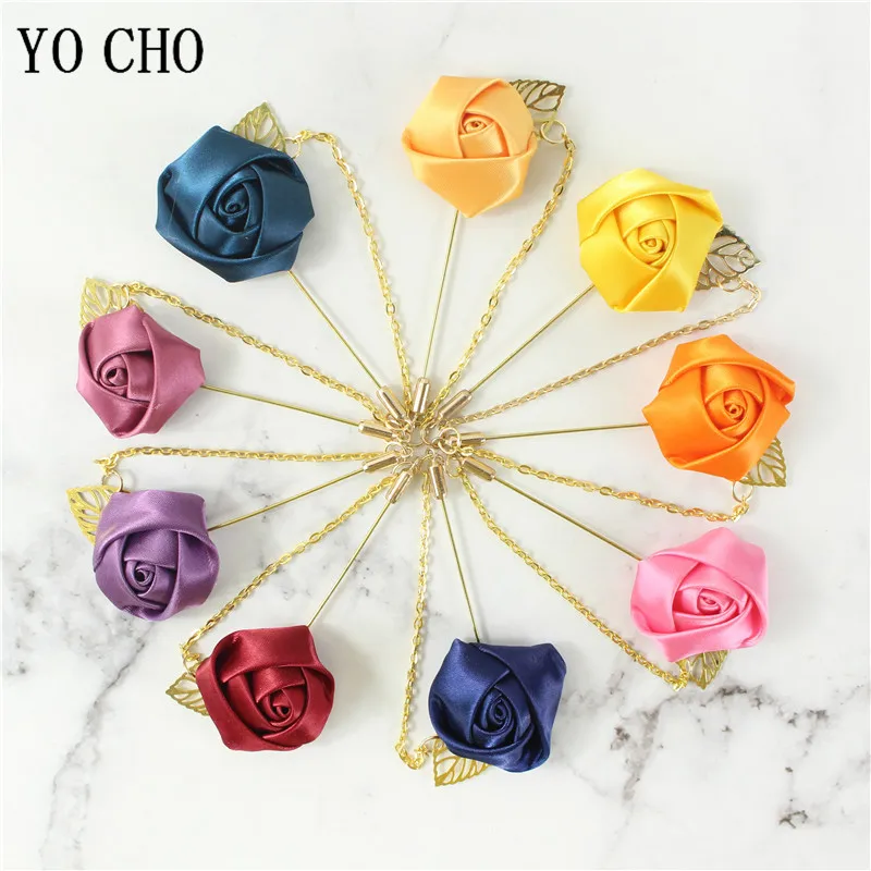 

Groom Boutonniere Lapel Pins Wedding Corsage Suit Buttonhole Silk Roses Gold Leaves Men Women Brooch Flowers Mariage Accessories