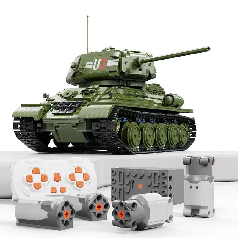 

RC T34 Tank Brick Toy WW2 Military Weapons Moc Building Block Assemblable Model Creative Toys for Children Kids Gifts