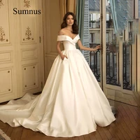 sumnus a line wedding dress off the shoulder with pocket satin bride dresses lace up princess wedding gowns bridal ball gowns