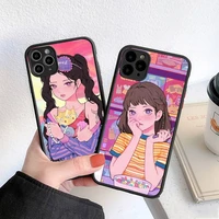 ins japanese anime illustration girl lovely phone case matte transparent for iphone 7 8 11 12 13 plus mini x xs xr pro max