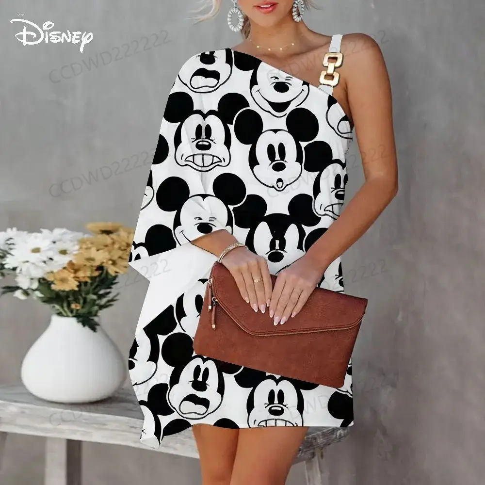 Evening Dresses Diagonal Collar Dress One-Shoulder Disney Mickey Minnie Mouse Elegant Women Party Luxury Prom 2023 Sexy Collar