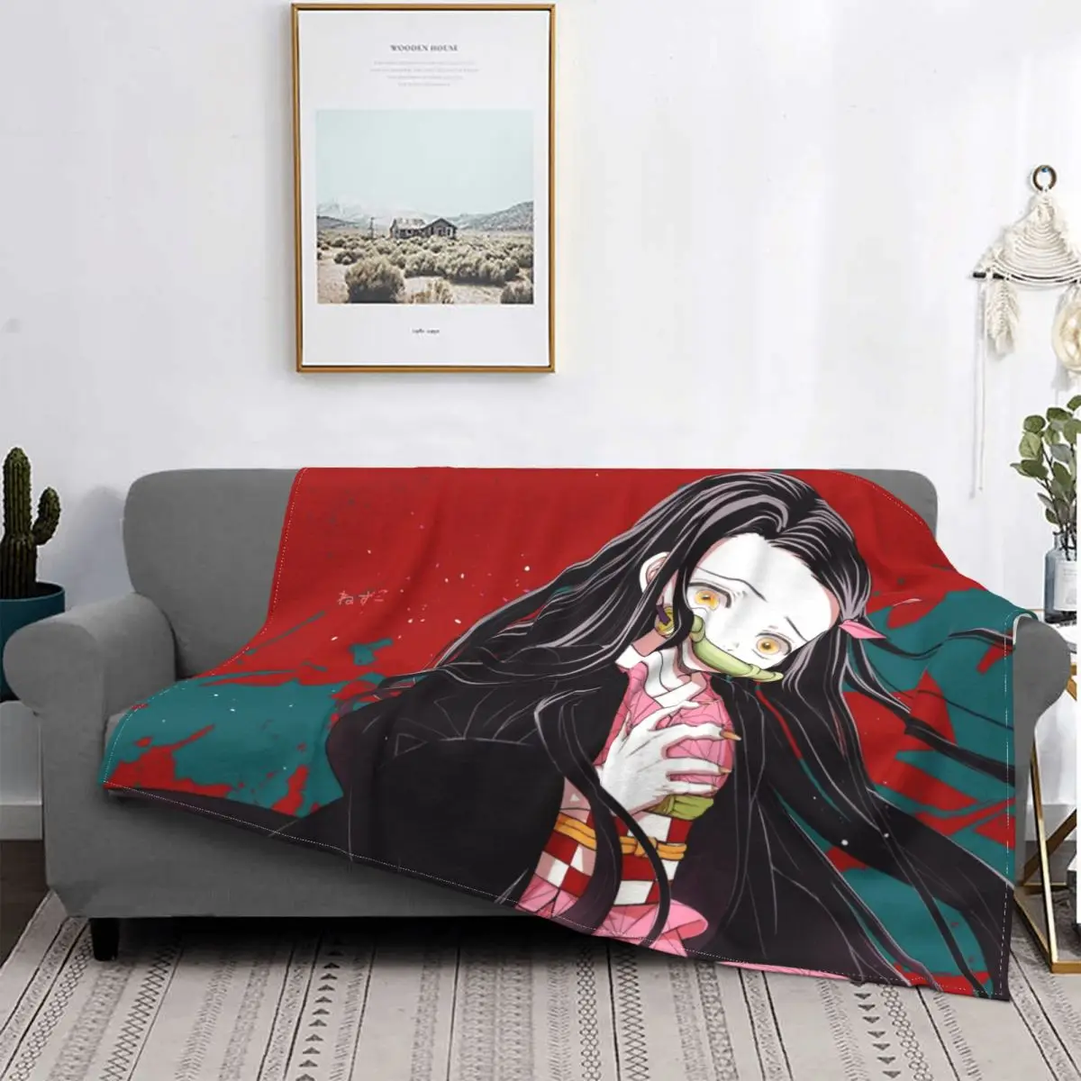 

Одеяло Nezuko с рассекающим демонов Kimetsu No Yaiba, флисовое переносное теплое покрывало с принтом для дома и офиса, постельное белье