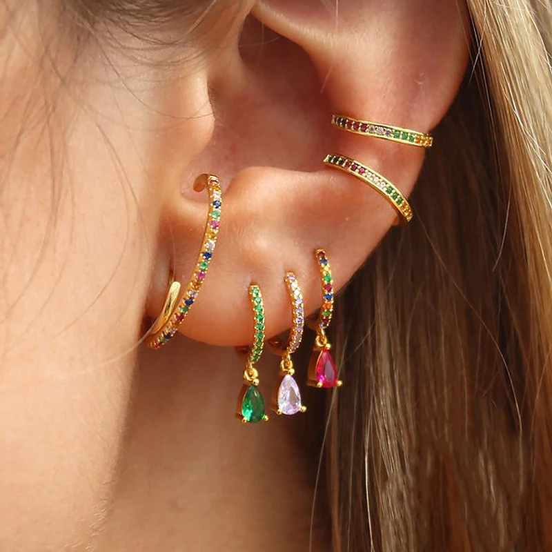 

Water Drop Dangle Earrings for Women 2pcs Paired Hoop Piercing Earring Female Micro Pave CZ Zircon Copper Fashion Korean Jewelry