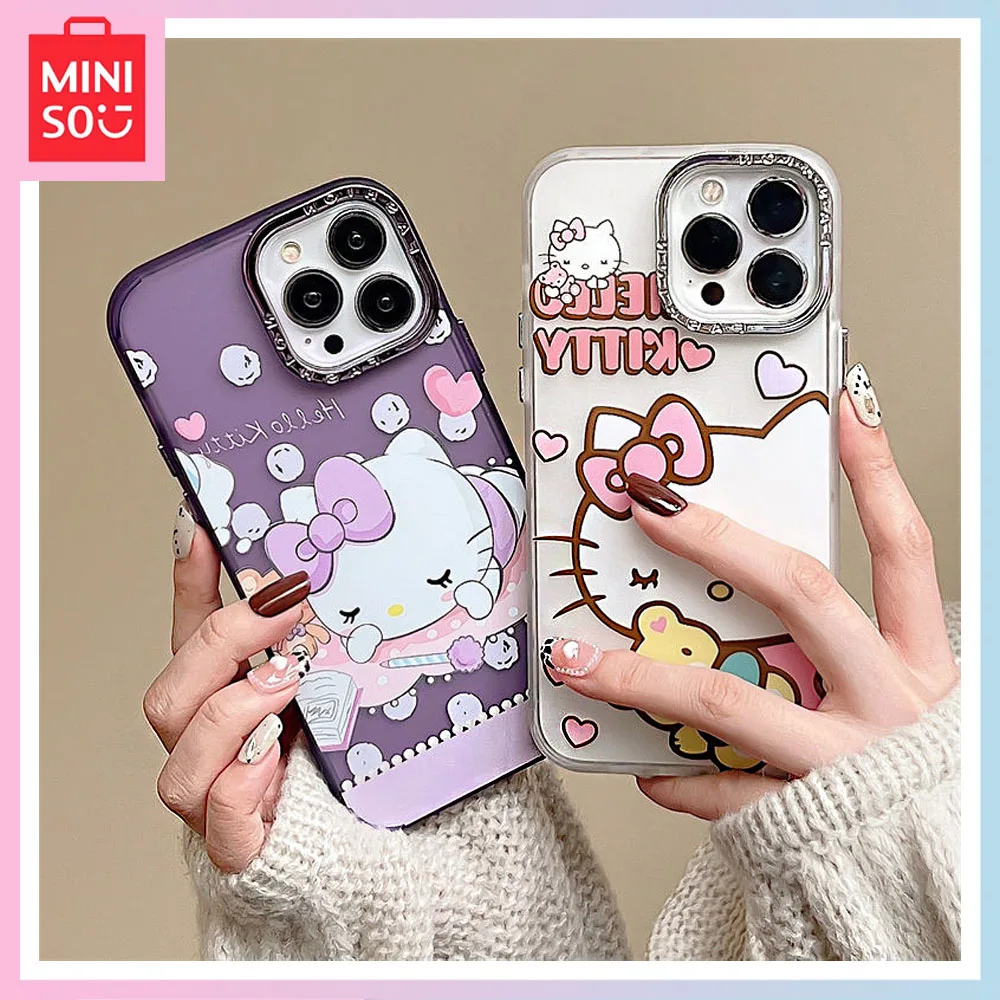

Miniso Electroplated Cute Cartoon Hello Kitty iPhone14/13Promax Phone Case Ins 11/12 Anti Fall Girl Birthday Christmas Gift