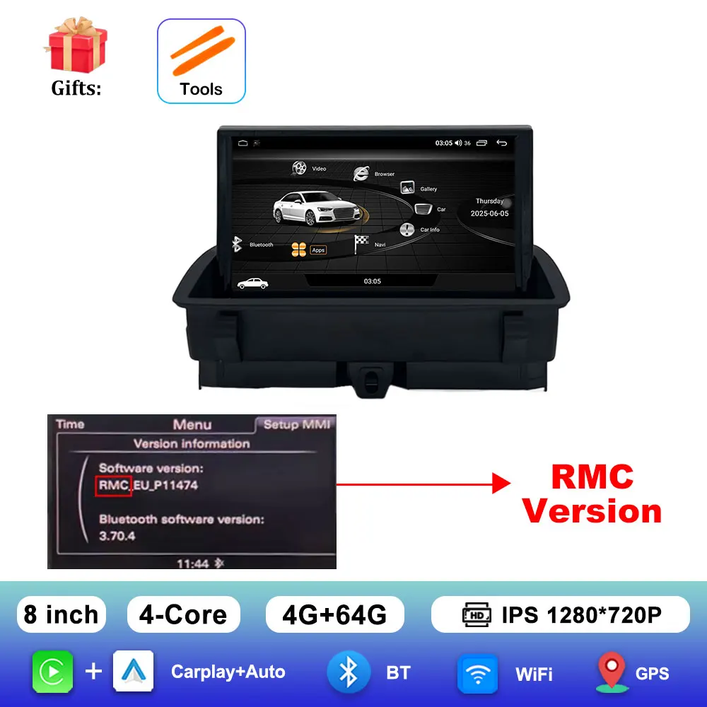 

Аудио DSP Стерео GPS Navi 8-дюймовая система Android 14 для Audi Q3 2011 2012-2018 Carplay Автомобильный радиоприемник Мультимедийный плеер BT HD Экран