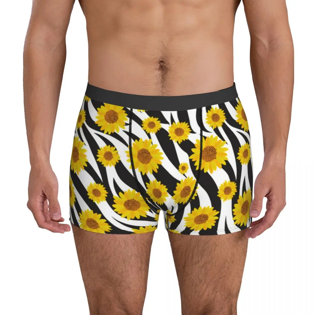 

Sunflower On Zebra Pattern Underwear Floral Animal Print Design Boxer Shorts Trenky Males Panties Soft Boxer Brief Birthday Gift