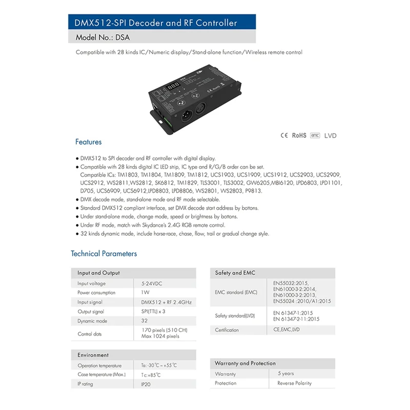Светодиодный декодер DMX512 в SPI флэш-контроллер 1024 точек TTL Pixel с поддержкой 6803/8806/2811/