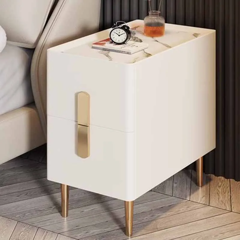 

White Organizer Nightstand Bedside Bedroom Modern Luxury Gold Legs Nightstands Minimalist Storage Mesitas De Noche Home Decor