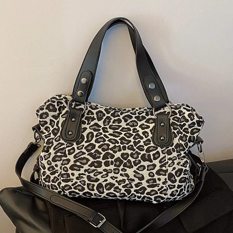 2024 винтажная женская сумка через плечо с леопардовым принтом сумка-тоут большой