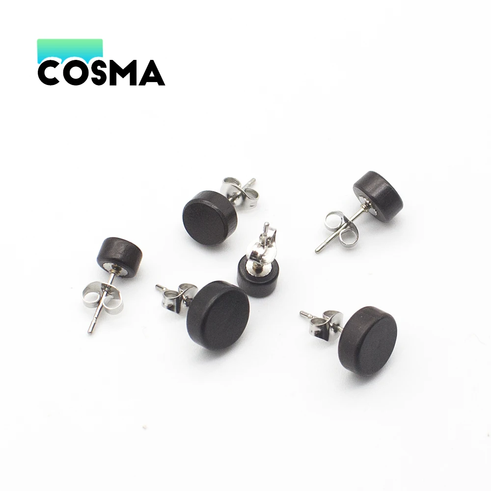 

COSMA 1pair Single-piece Wooden Earrings Personality Trend Black Wooden Round Cake Earbone Studs Body Piercing Jewelry