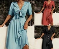 2022 spring and summer new female lady single breasted shirt dress womens v neck bohemian casual party sexy dresses