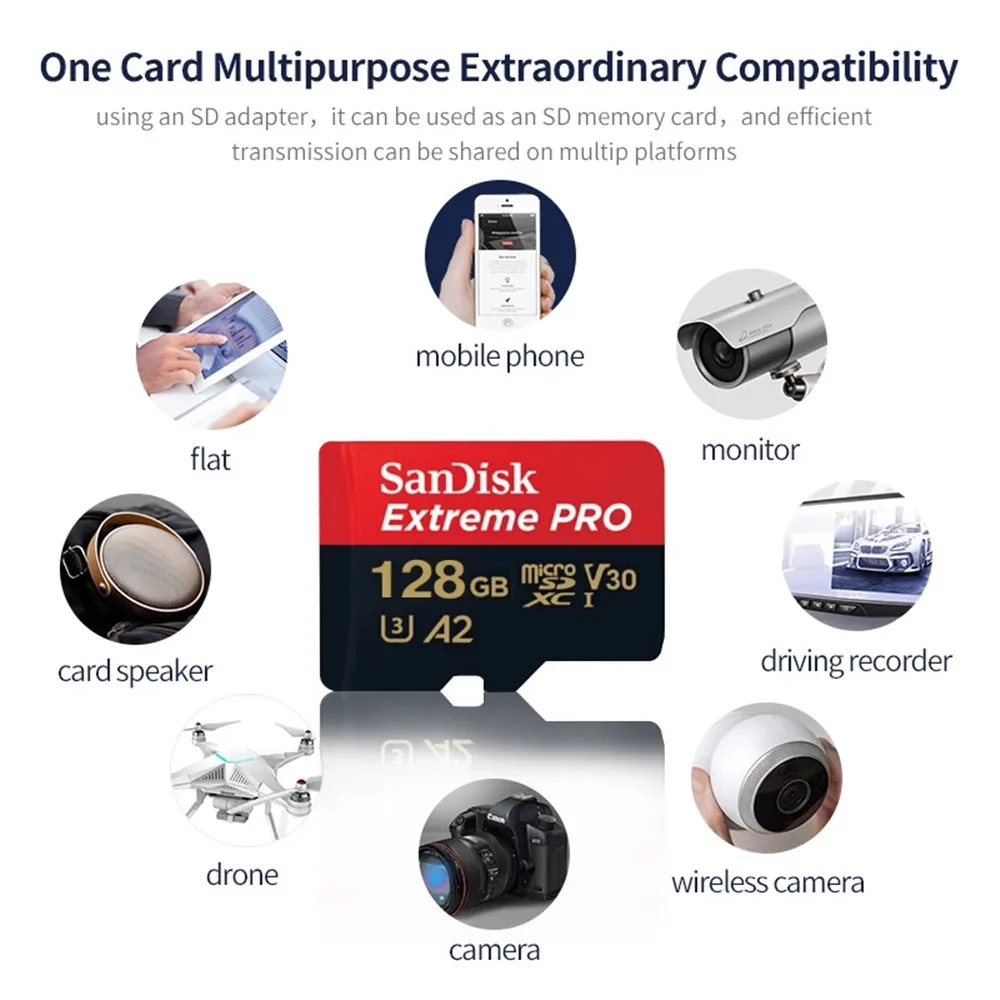 Оригинальная карта памяти SanDisk Extreme Pro 1 ТБ Micro SD 512 ГБ до 170 МБ/с. 256 128 A2 V30 U3 400 Гб 64 TF 32