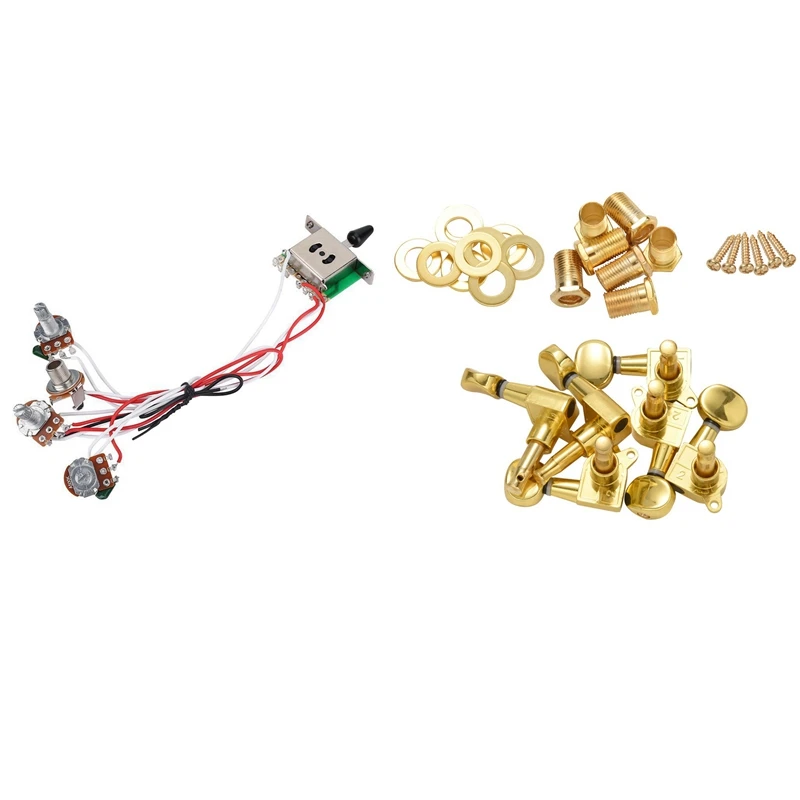 

6 Pieces Guitar String Tuning Key Pegs/Machine Head Knobs With Pots For Strat Guitar Prewired 1 Volume 2 Tone Control