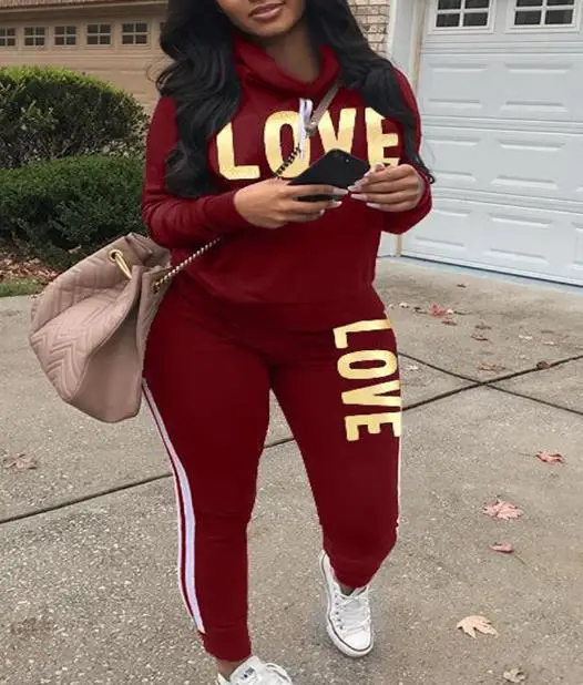 

Two Piece Set Women Outfit 2023 Autumn Fashion Letter Print Long Sleeve Hooded Top & Casual High Waist Daily Sweatpants Sets