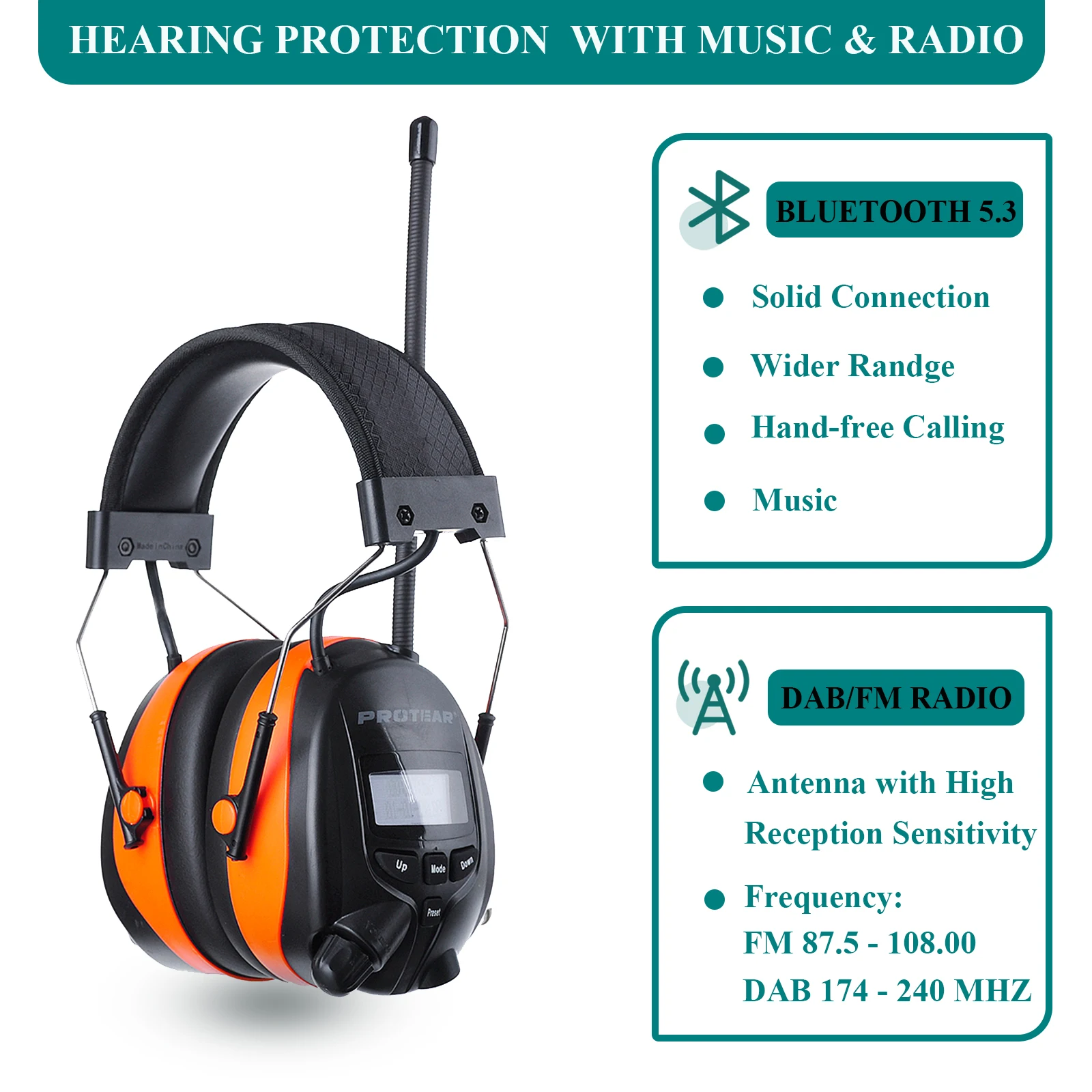 Фото PROTEAR DAB/FM радио наушники с перезаряжаемыми электронными наушниками Bluetooth SNR 30 дБ беспроводные наушники с шумоподавлением №2