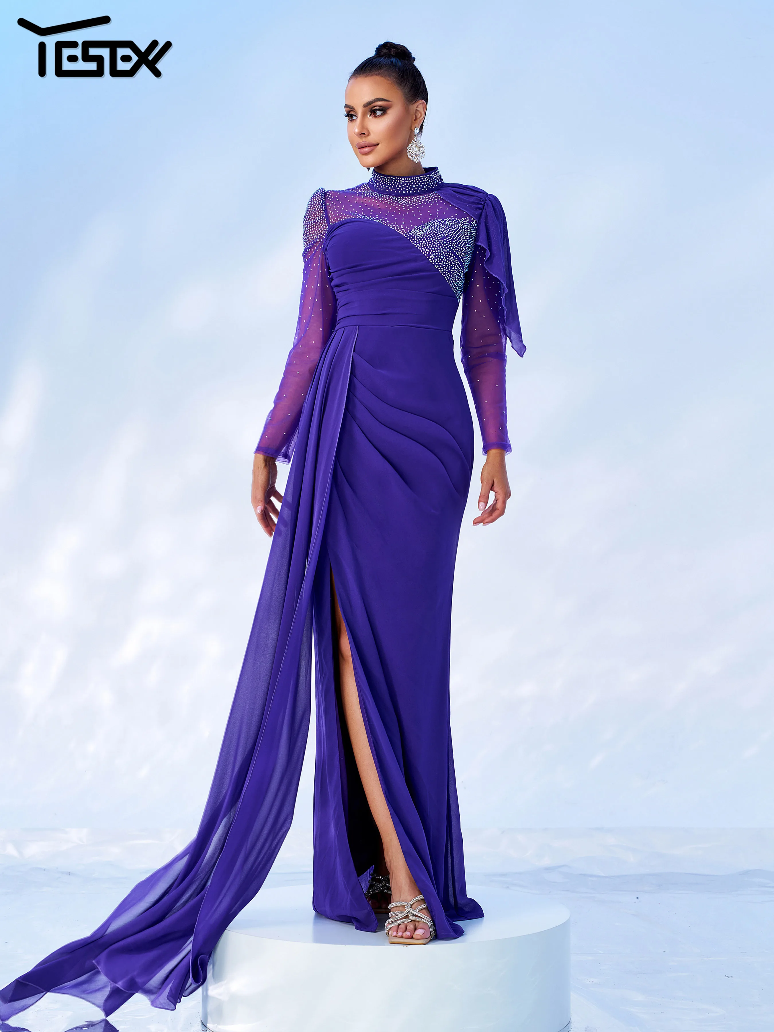 Yesexy Church Dress Шикарное элегантное женское платье Фиолетовое с круглым вырезом