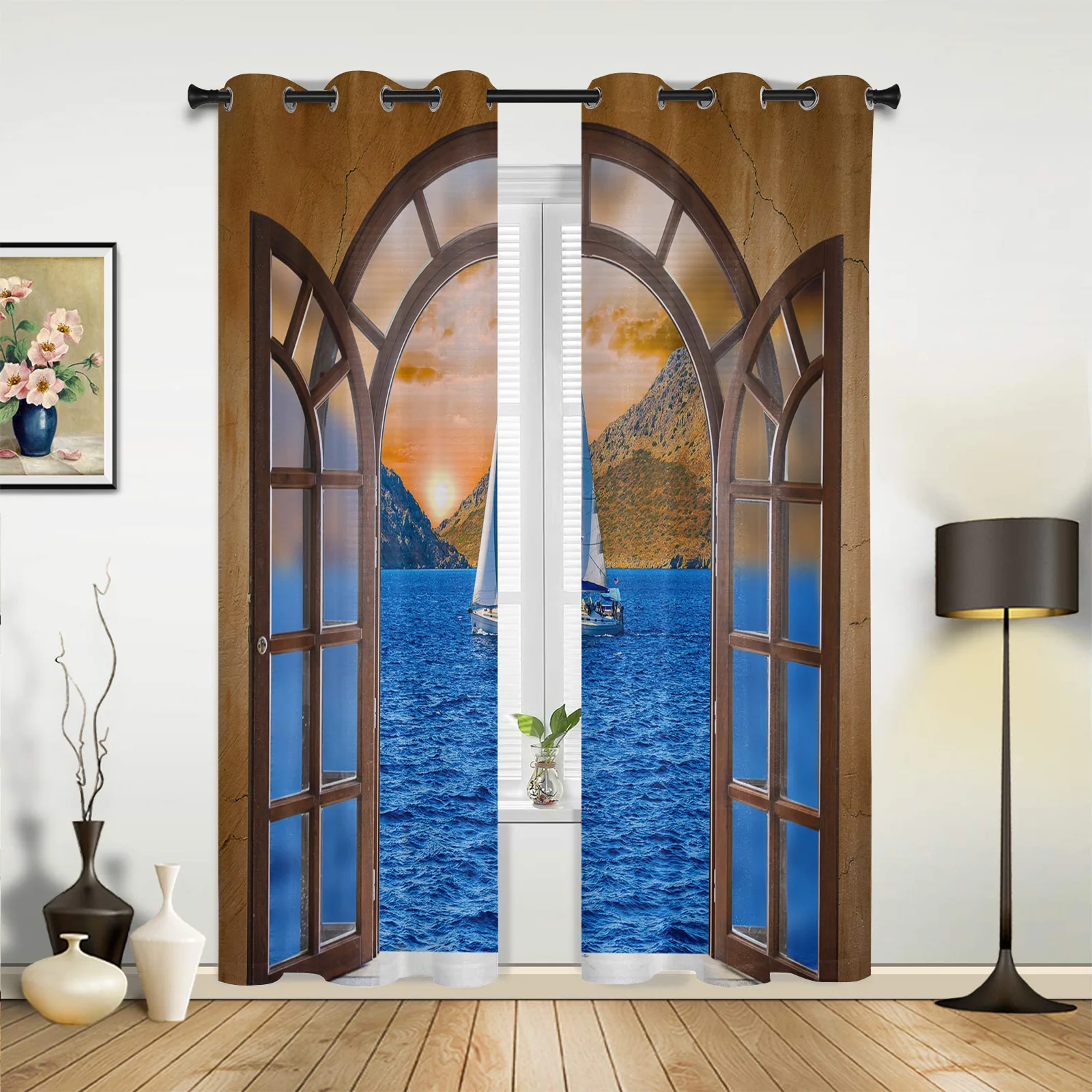 

Window Sea Sailing Scenery Curtains for Bedroom Living Room Drapes Kitchen Children's Room Window Curtain Modern Home Decor