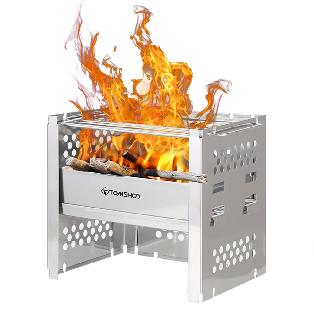 Tomshoo Outdoor Camping Wood Stove W Barbecue Grill Portable Wood Burning  Stove Wood Burner w BBQ Firewood Bracket For Picnic | AliExpress