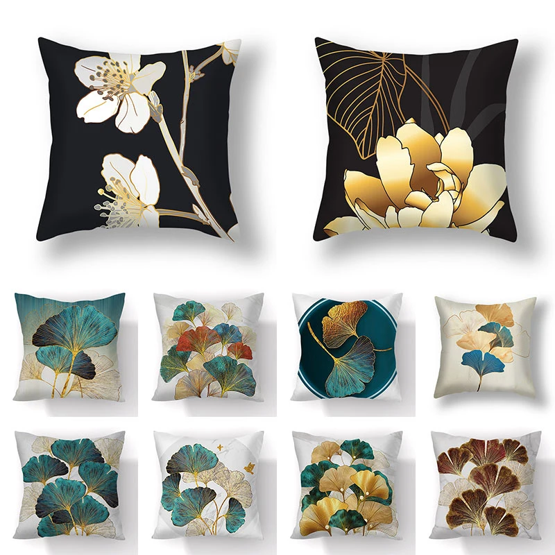 

45x45cm Ginkgo Leaf Pillowcase Polyester Pillow Case Soft Cushion Cases Colorful Print Pillow Cover New Year Home Sofa Decor