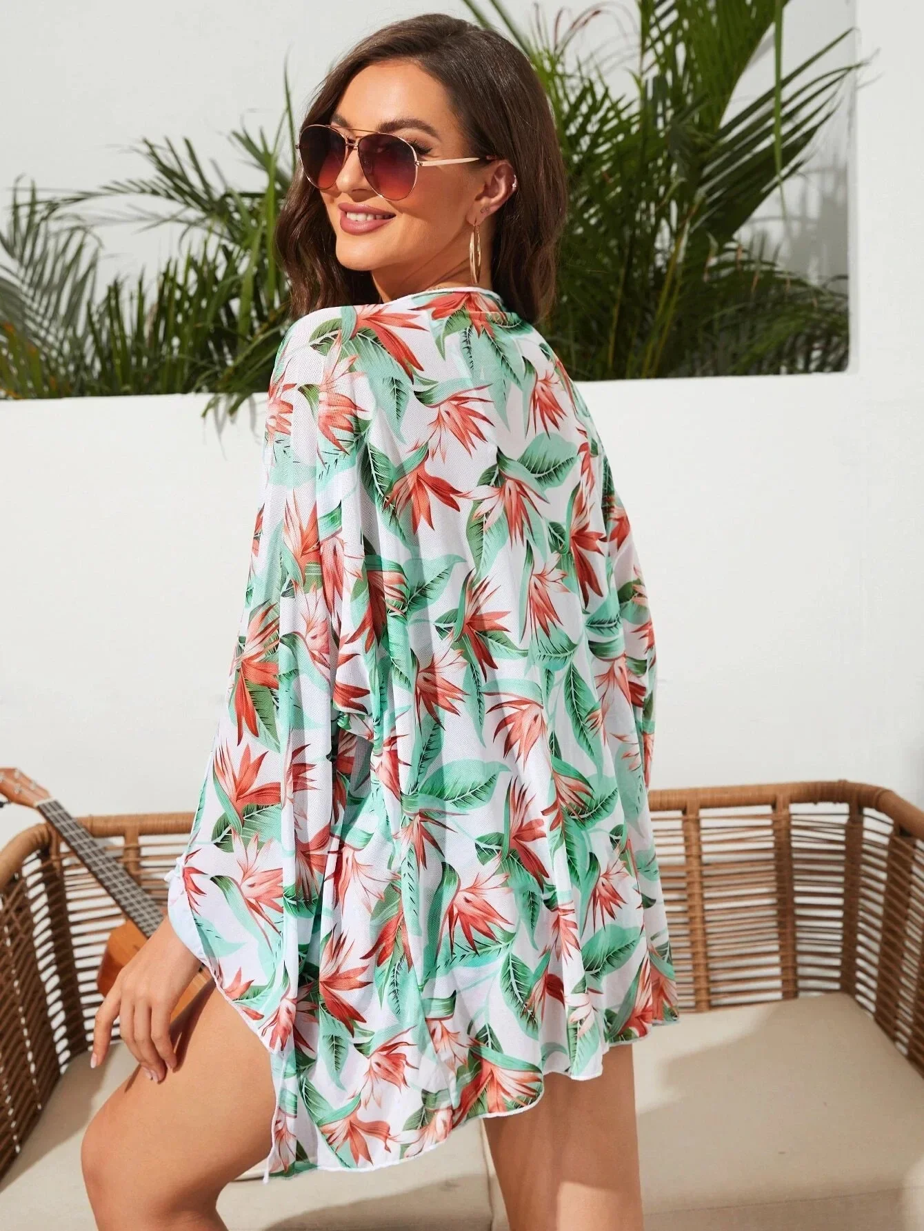 Купальник-бикини женский с цветочным принтом и разрезом