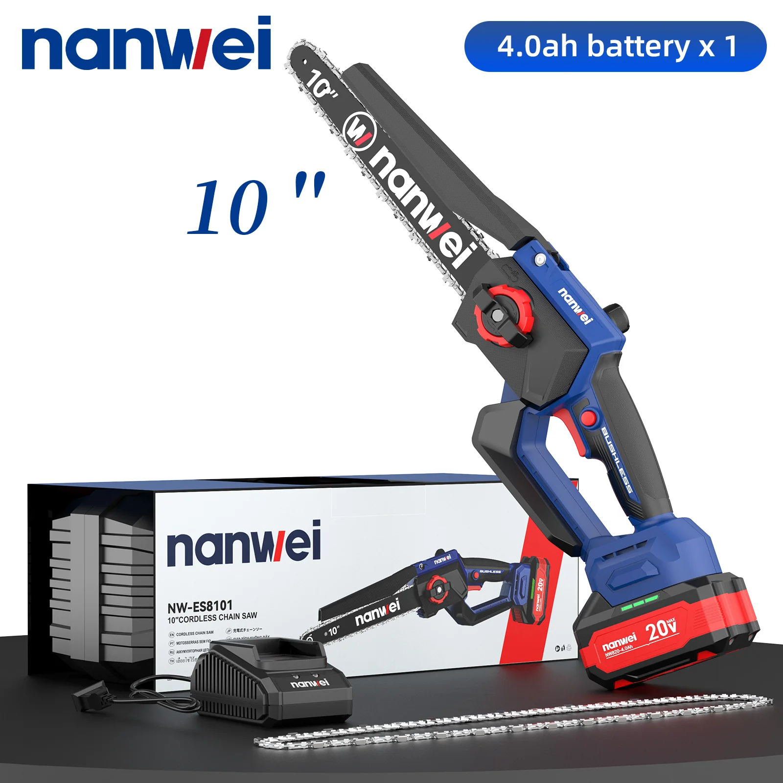 

Nanwei 20V аккумуляторная цепная пила 10 дюймов