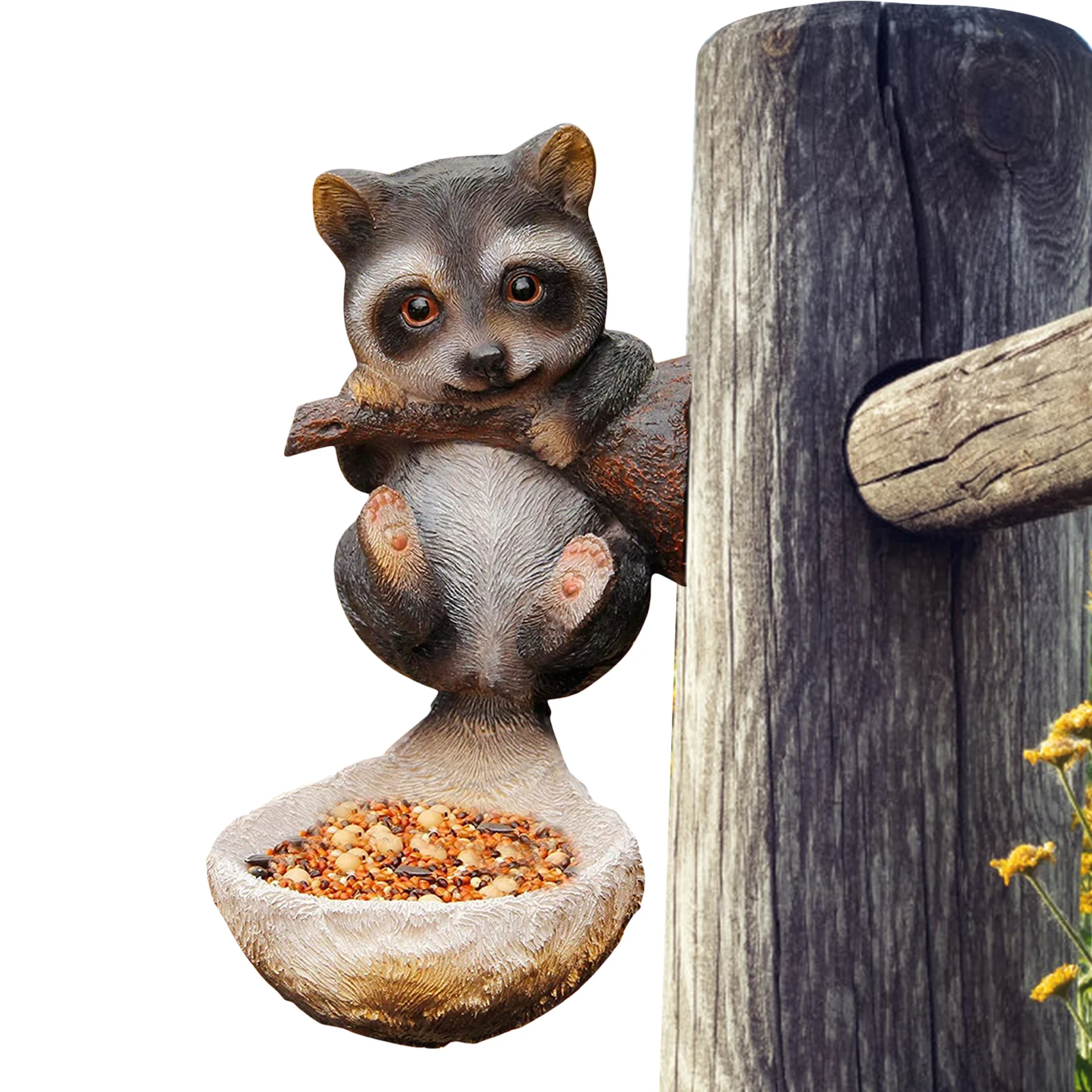 

Статуя енота, кормушка для птиц, полимерная скульптура, подвеска на дерево, статуя для сада, уличный декор, кормушка для диких птиц, белки