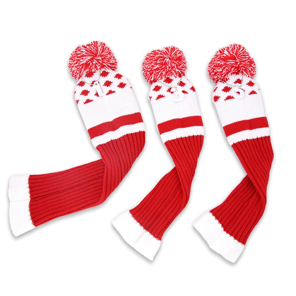 

3 Pieces Golf Drivers Head Cover Knitted Cute Headcovers Decors Club Portable Covers Kit Presents for 1/3/5 Clubs