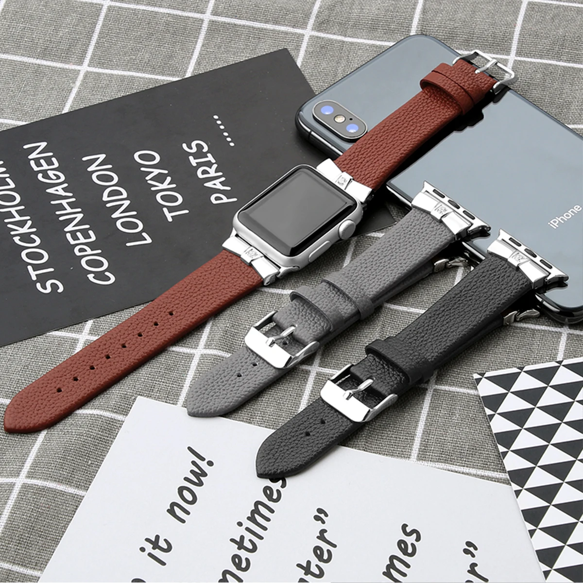 New Leather +Metal Diamond Strap for Apple watch 45mm 44mm 42mm 41mm40mm 38mm bracelet wristband for iwatch 8 7 6 5 4 3 SE band