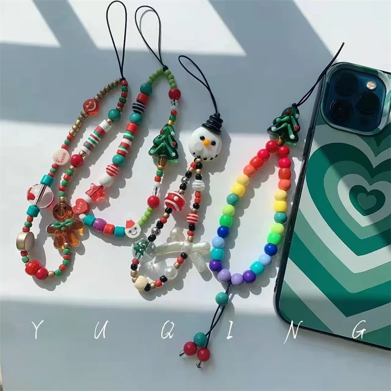 

Creative Ins Style Beaded Christmas Tree Snowman Love Green gingerbread Man A Variety Of Choices Lanyard Mobile Phone Chain Girl