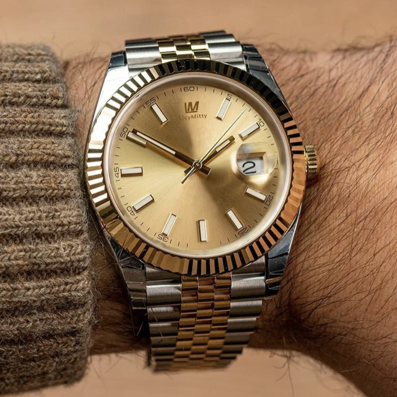 

Luxury mens watch waterproof automatic mechanical movement 18K gold stainless steel glass sapphire 41mm male wristwatch