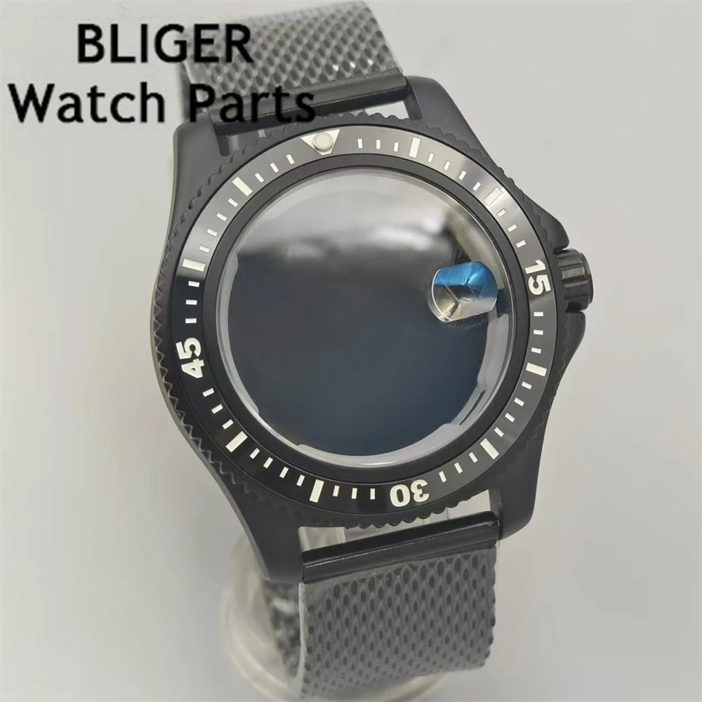 BLIGER 44 мм серебристый черный корпус для часов синий AR-покрытие стеклянный