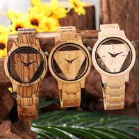 unique full wooden watch creative skeleton triangle dial fashion casual quartz wooden wrist watch for men reloj de madera