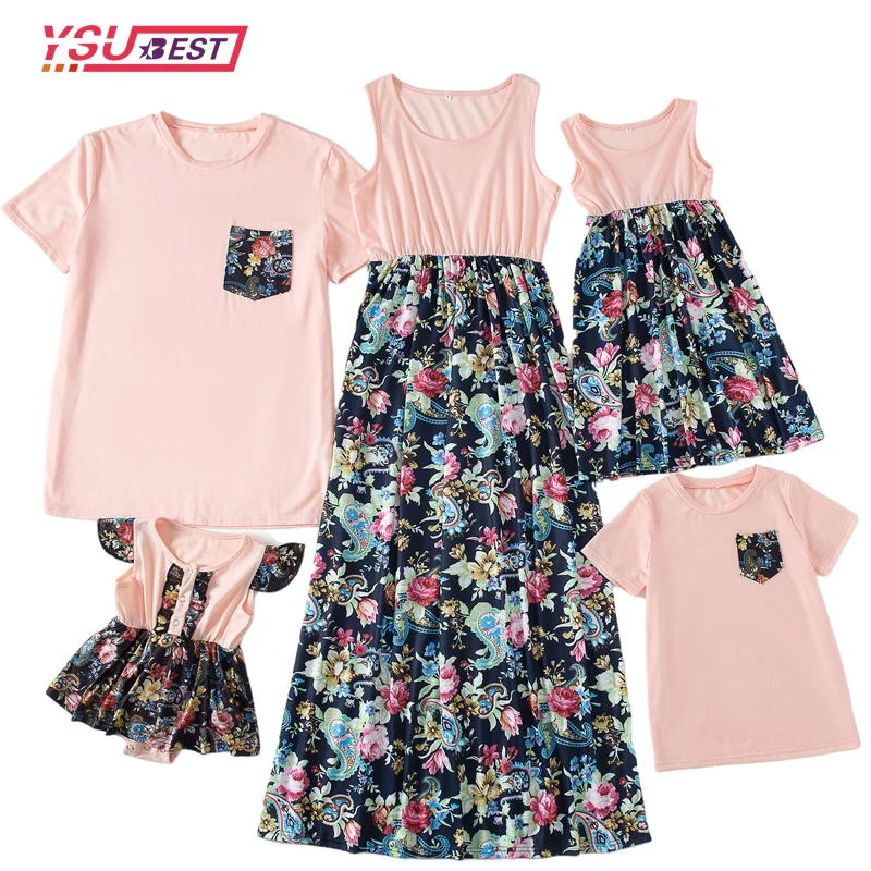 

Комплект одежды для мамы и дочки, Семейный комплект с цветочным принтом, с оборками на рукавах, с коротким рукавом, для детей, родителей