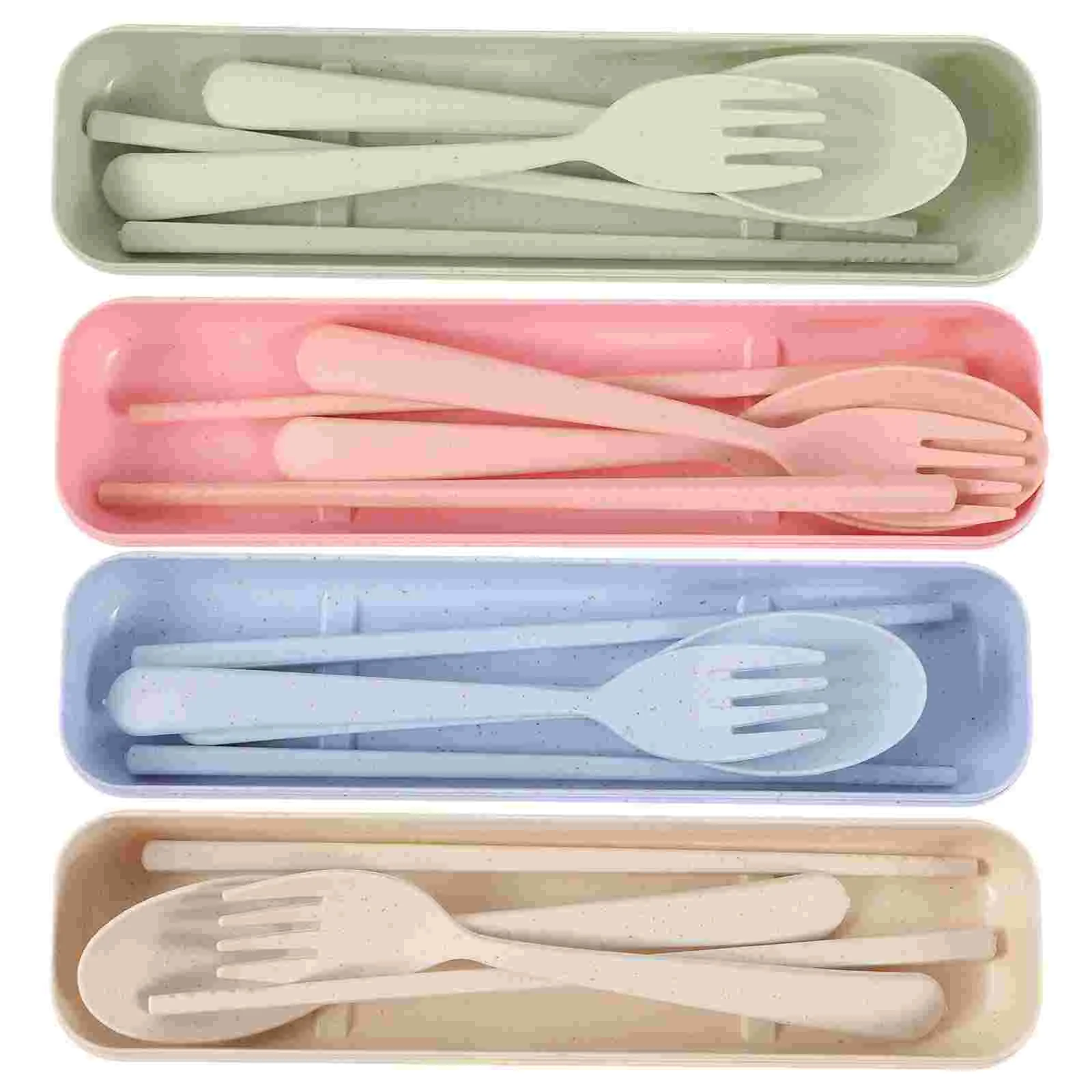 

4 Sets Portable Cutlery Camping Dishes & Utensils Tableware Pp Green Dinnerware