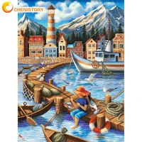 chenistory oil painting by numbers for handiwork canvas painting pier landscape number painting adults crafts wall art kids gift