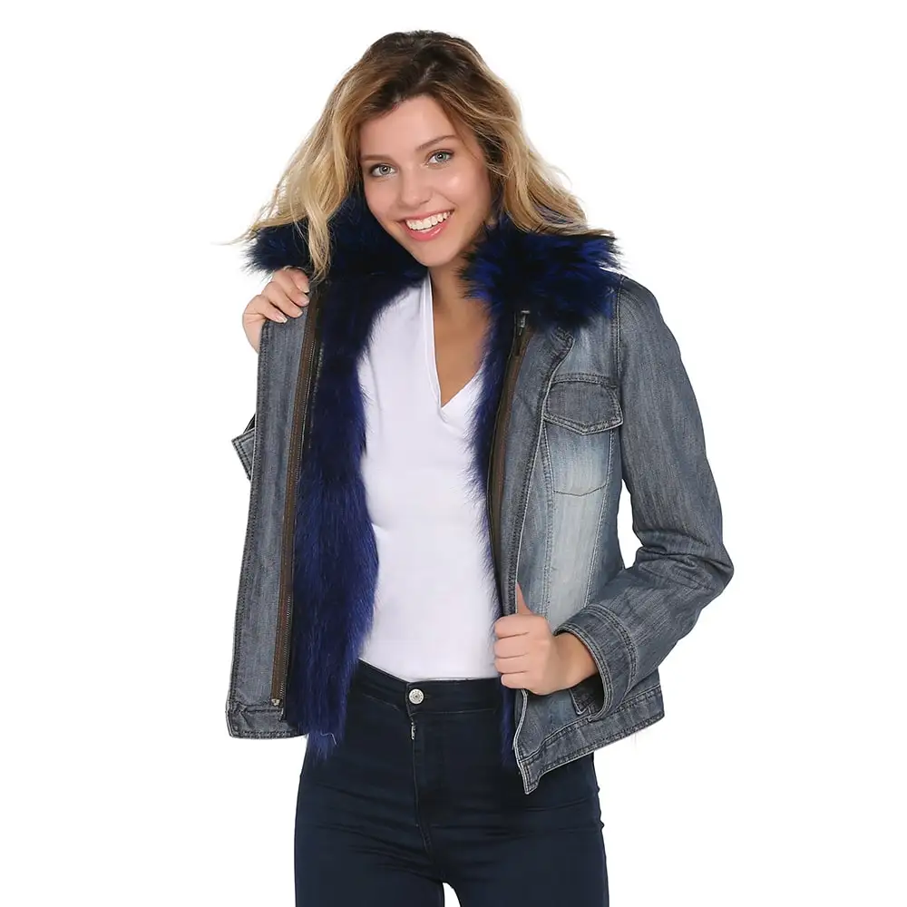 S'elite collection grinded Denim women's coat real fur with water repellent winter autumn spring gift chick relaxed