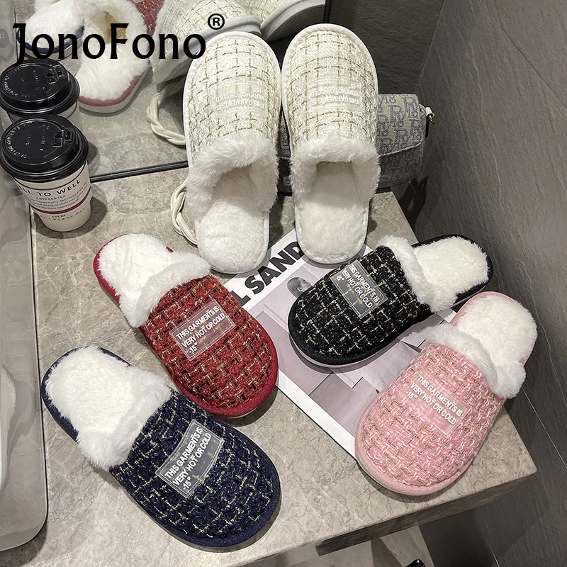 

JonoFono New Arrivals Women Slippers Winter Thick Fur Warm Couple Shoes Indoor Shoes Woman Daily Cotton Shoes Ladies Footwear