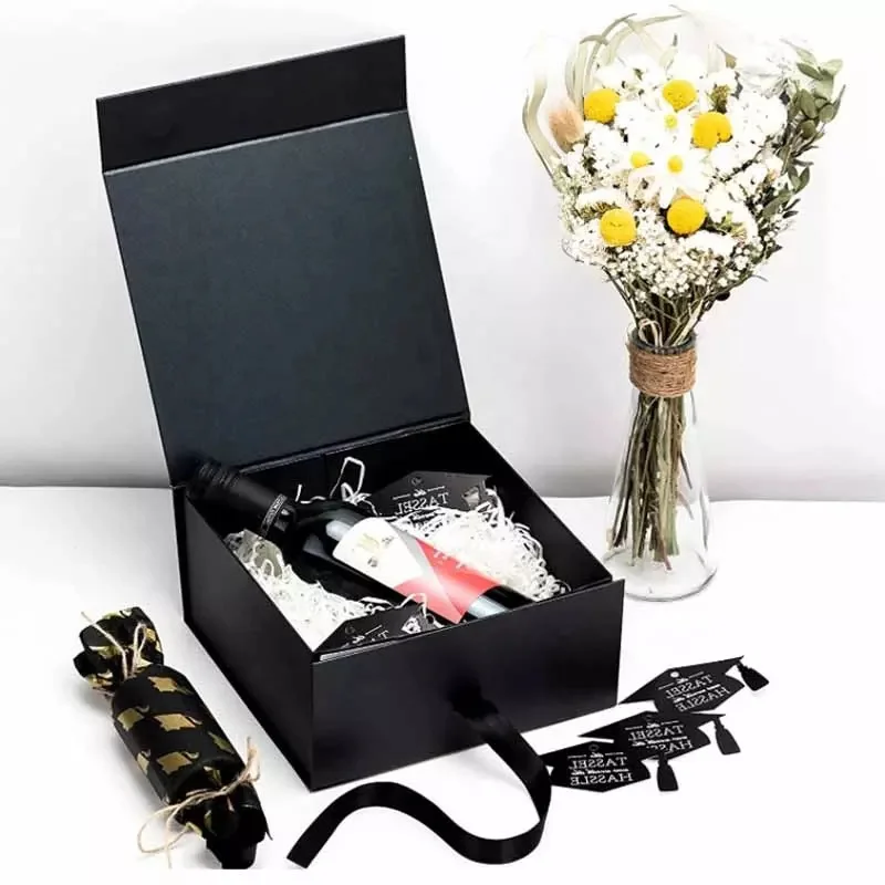 z tektury falistej składana biżuteria czarnym magnesem sztywne opakowanie składane pudełko papierowe na prezent ze wstążką A356