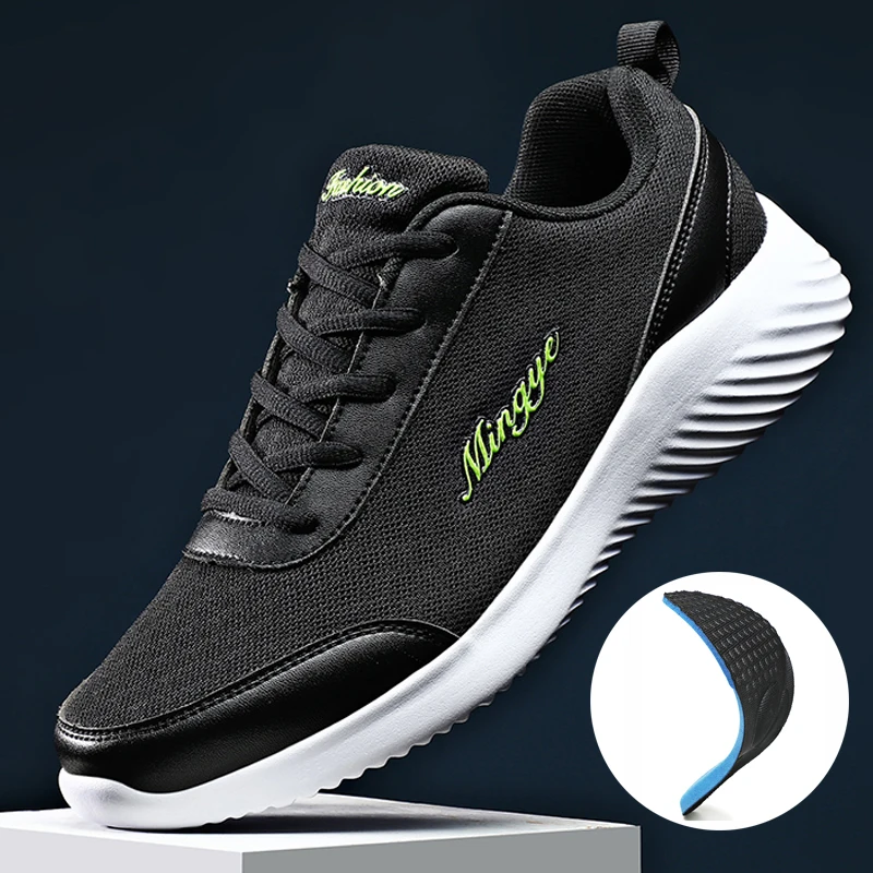 New Fashion Casual 2022 Men's Running Shoes Breathable Leather Comfortable Sneakers Men Outdoor Light Walking Men's Shoes Black