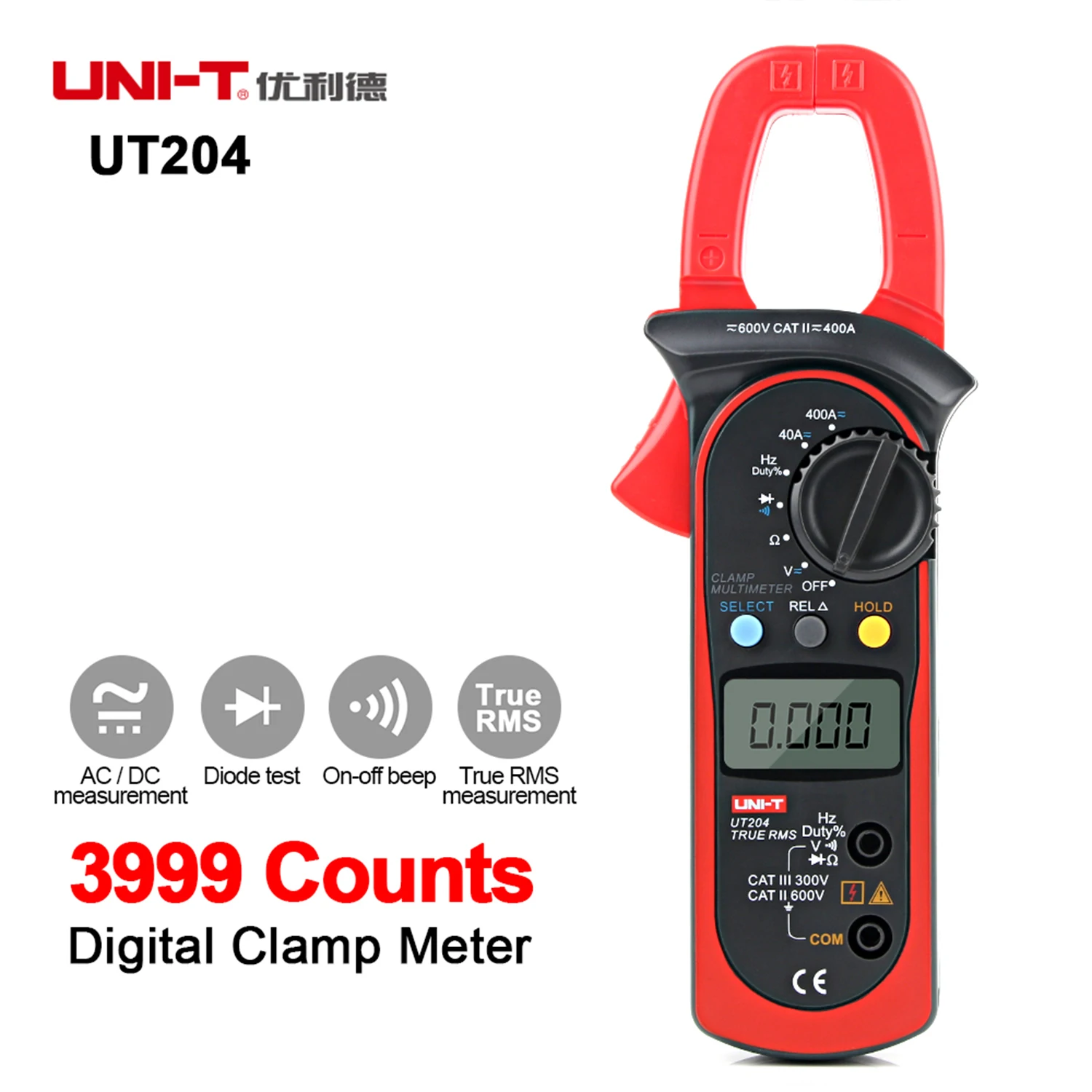 UNI-T Clamp meter Portable high precision multimeter Digital handheld clamp multimeter tester Meter AC DC UT204 /UT204+