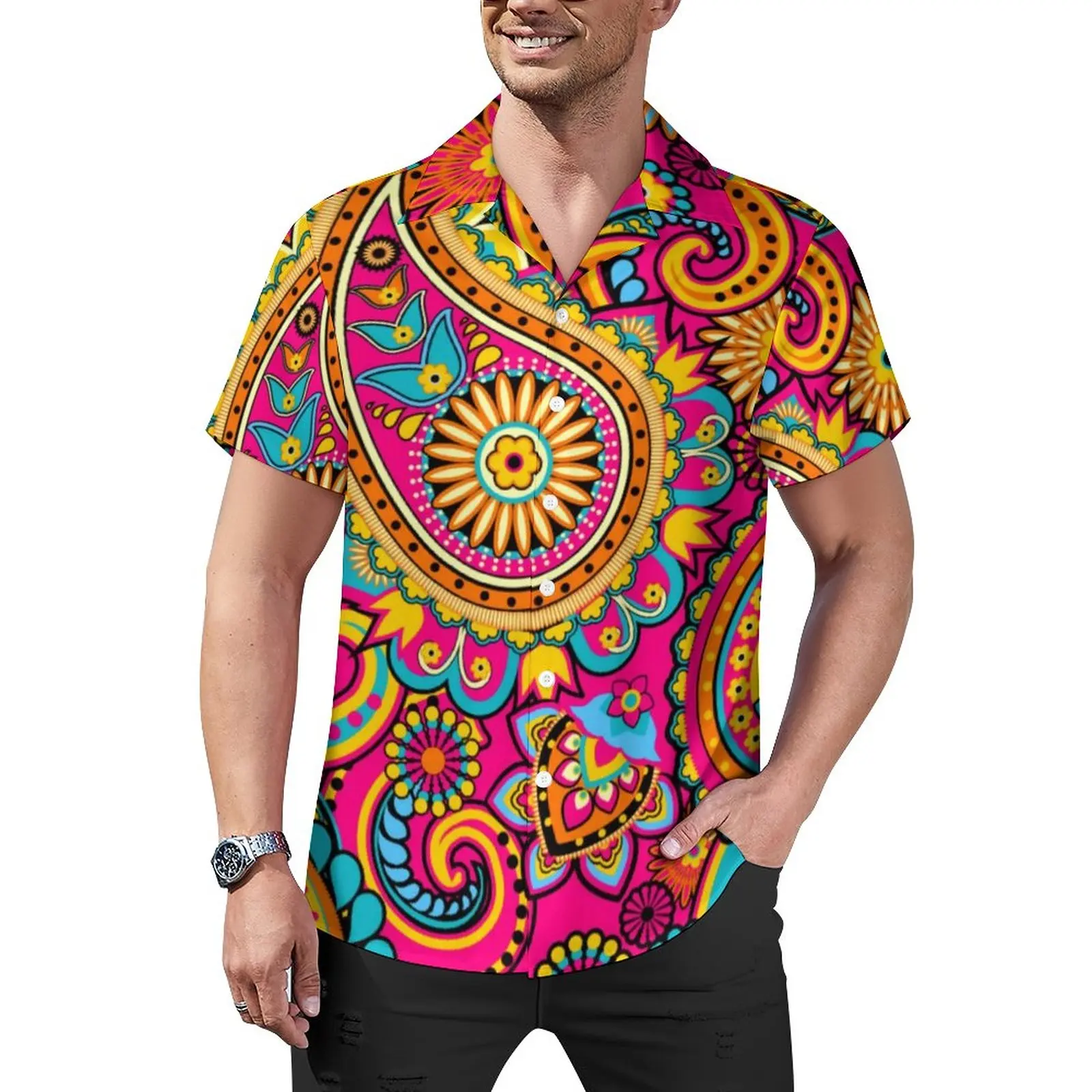 

Retro Paisley Print Casual Shirt Abstract Floral Vacation Loose Shirt Hawaiian Y2K Blouses Short-Sleeved Oversize Clothes