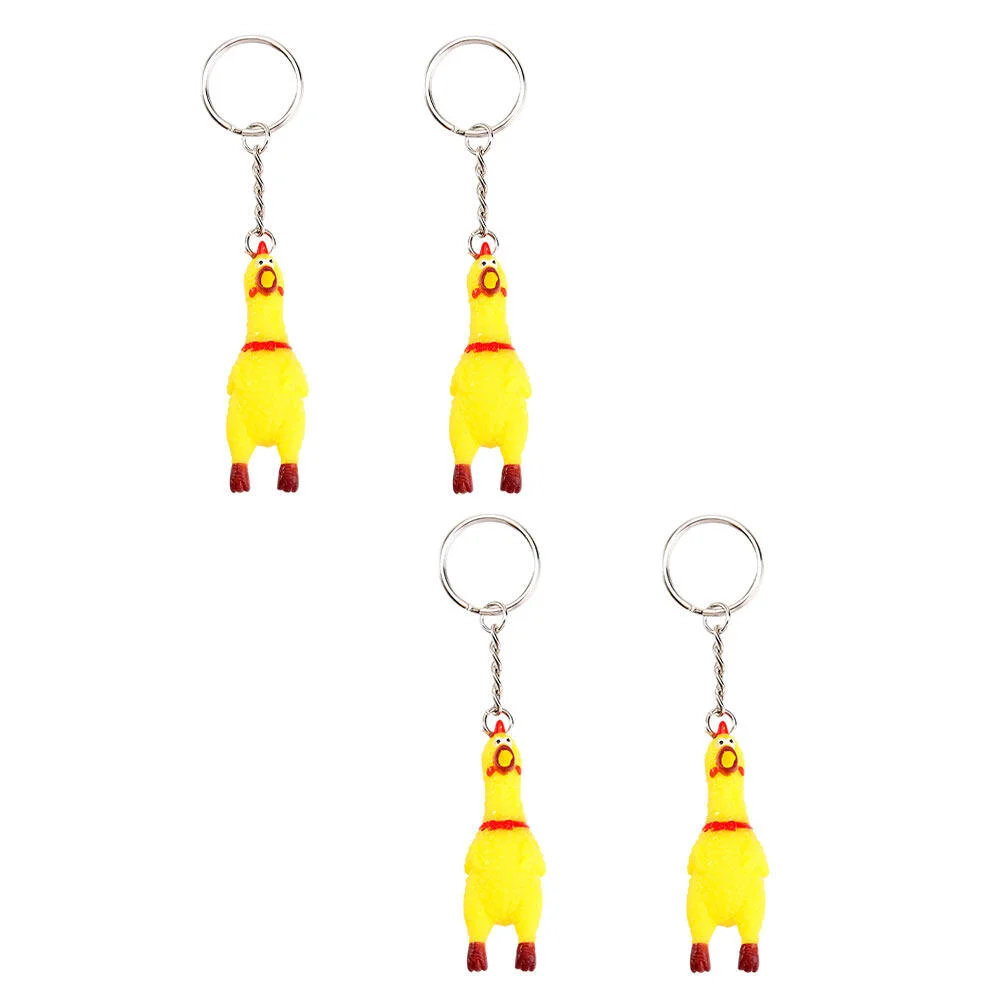 

4 Pcs Screaming Chick Key Chains Car Keys DIY Keychain Pendant Ornament Vinyl Bag Hanging Lovers Squeaking Chicken Decoration