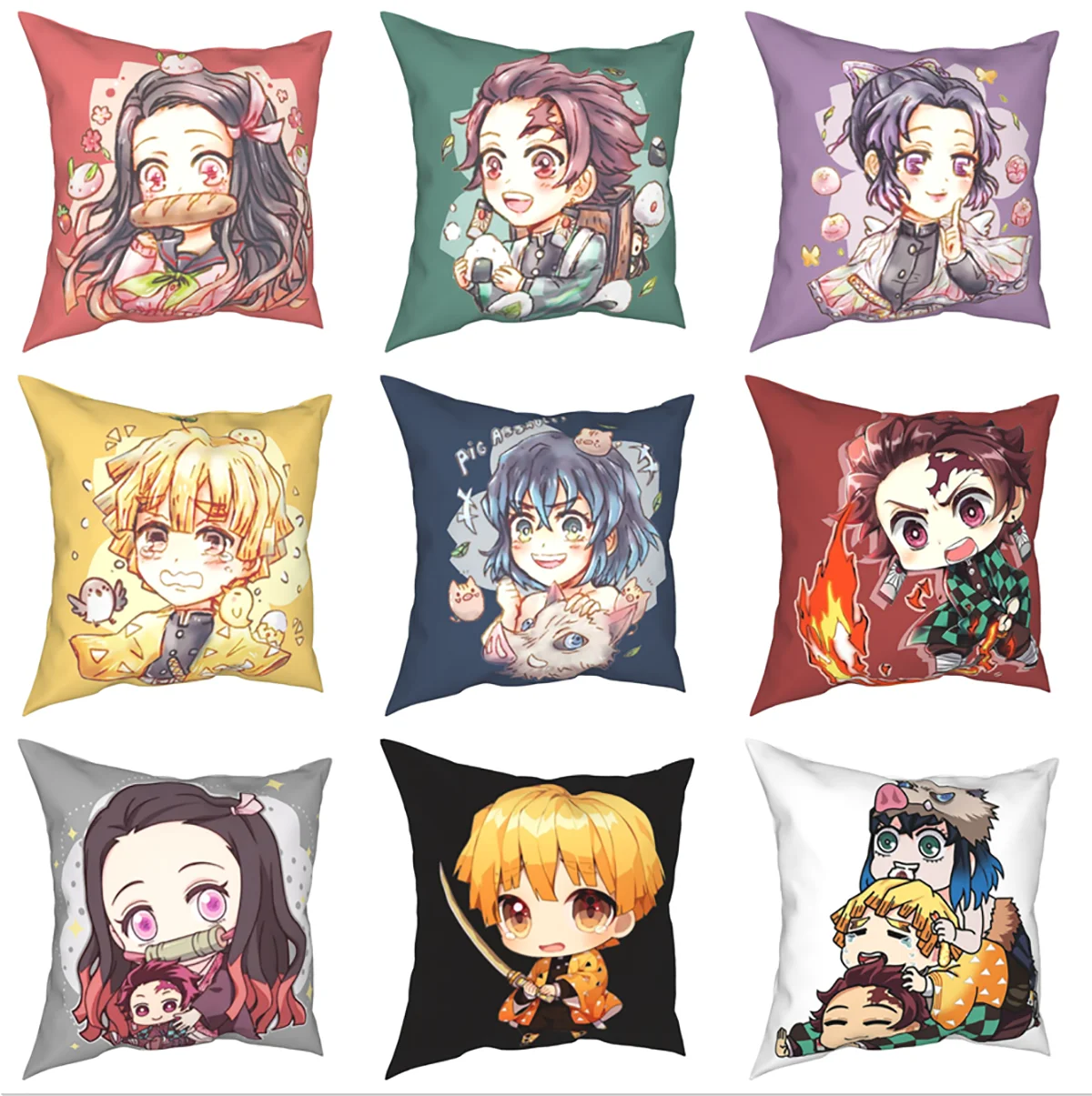 

Chibi Anime Demon Slayer Kimetsu No Yaiba Pillowcase Cushion Cover Decor Nezuko Tanjiro Zenitsu Pillow Case Cover Home 45X45cm