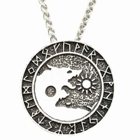 nostalgia viking wolf sun moon pendant norse vikings runes amulet nordic talisman jewelery animal necklace